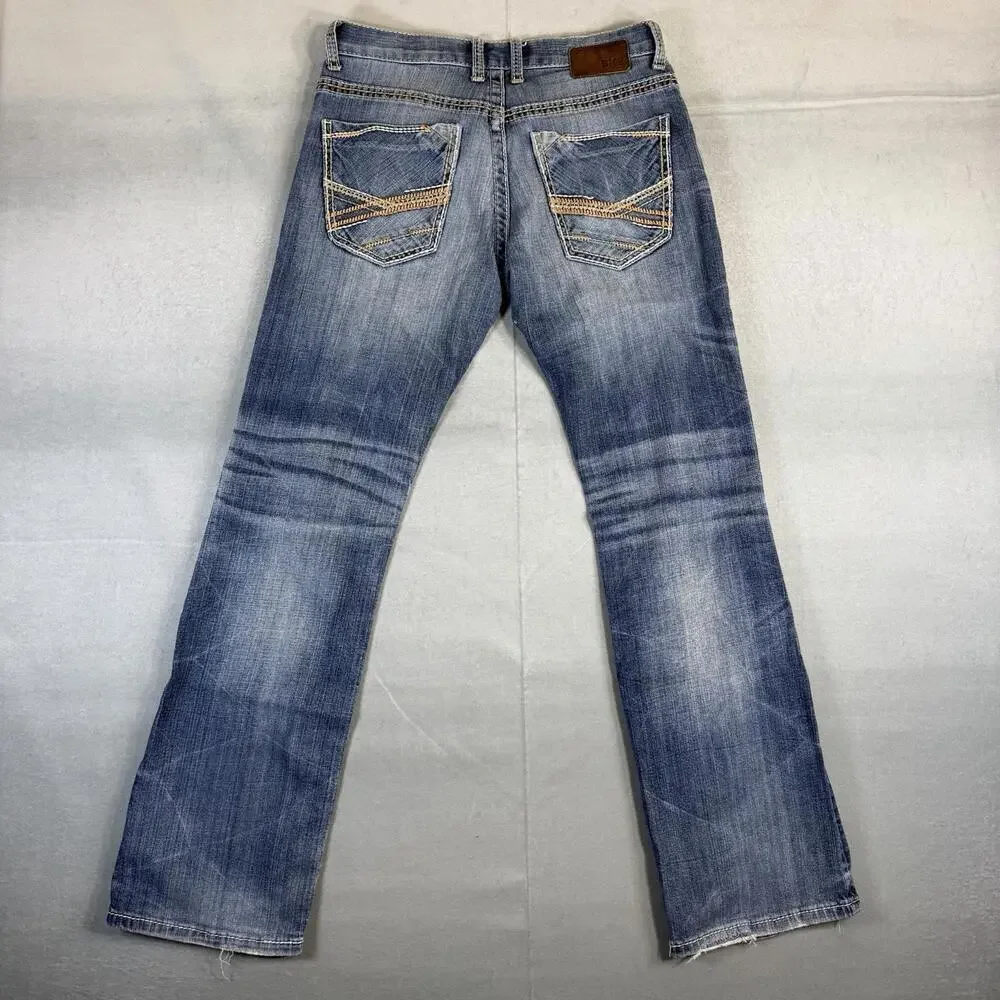 BKE Carter Jeans Mens 31R Blue Med Wash Distressed Straight Leg Modern Fit Denim